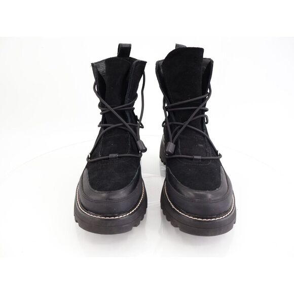 Lucky Brand Caelia Casual Bootie Womens 9.5 Black Leather Platform Wedge Lace Up - Picture 2 of 11